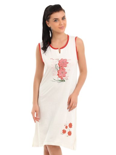 Red Rose Women Off White Nightdress